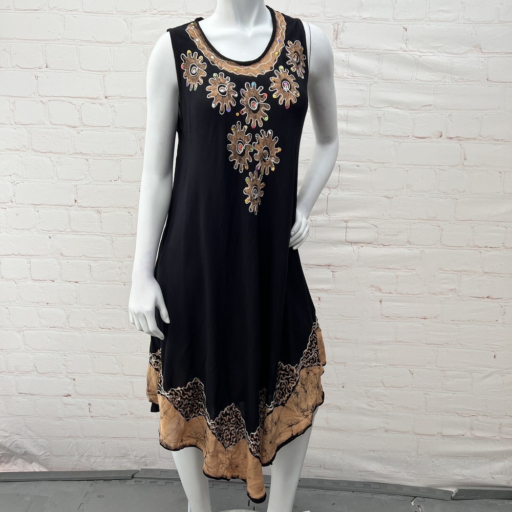 Riviera Sun Batik Embroidered Dress Sundresses for Women Black/Beige Size M - Picture 3 of 14